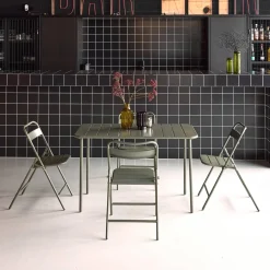 Set mesa de jardín bistró de acero con 4 sillas plegables, 120cm