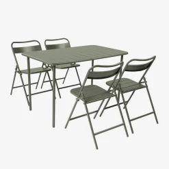 Set mesa de jardín bistró de acero con 4 sillas plegables, 120cm