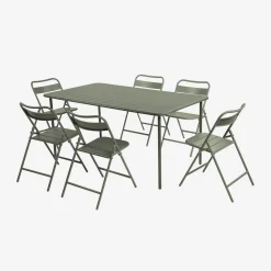 Set mesa de jardín bistró de acero con 6 sillas plegables, 160cm