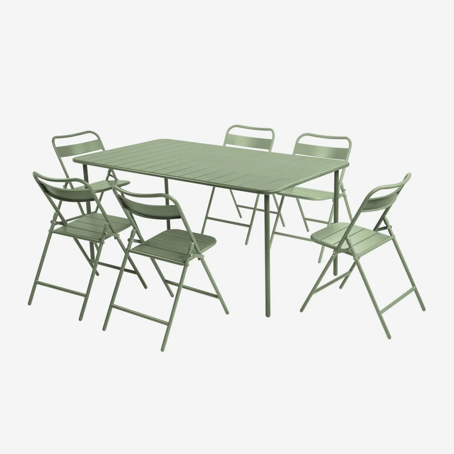 Set mesa de jardín bistró de acero con 6 sillas plegables, 160cm