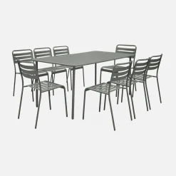 Set mesa de jardín bistró de acero con 8 sillas, 160cm