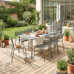 Set mesa de jardín bistró de acero con 8 sillas, 160cm