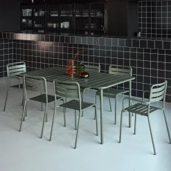Set mesa de jardín bistró de acero con 2 sillones y 4 sillas, 160cm