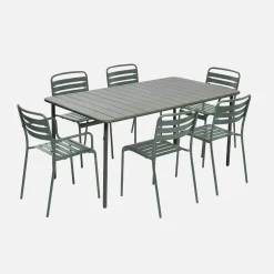 Set mesa de jardín bistró de acero con 2 sillones y 4 sillas, 160cm