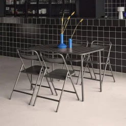 Set mesa de jardín bistró de acero con 4 sillas plegables, 120cm