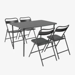 Set mesa de jardín bistró de acero con 4 sillas plegables, 120cm
