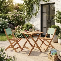 Set mesa de jardín bistró infantil de madera de acacia con 2 sillas