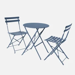 Set mesa de jardín bistró plegable de acero con 2 sillas, ø60cm