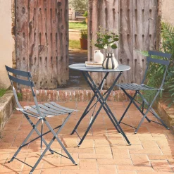 Set mesa de jardín bistró plegable de acero con 2 sillas, ø60cm