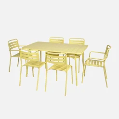 Set mesa de jardín bistró plegable de acero con 2 sillones y 4 sillas, 140cm