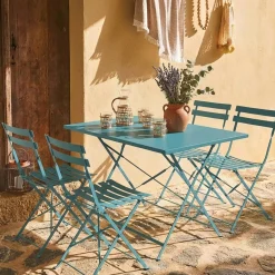 Set mesa de jardín bistró plegable de acero con 4 sillas, 110cm