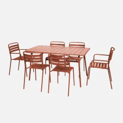 Set mesa de jardín bistró plegable de acero con 2 sillones y 4 sillas, 140cm