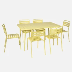 Set mesa de jardín bistró plegable de acero con 6 sillas, 140cm