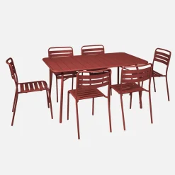 Set mesa de jardín bistró plegable de acero con 6 sillas, 140cm