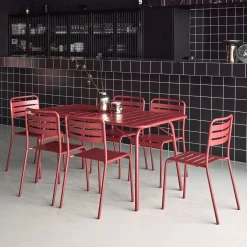 Set mesa de jardín bistró plegable de acero con 6 sillas, 140cm