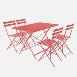 Set mesa de jardín bistró plegable de acero con 4 sillas, 110cm