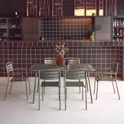 Set mesa de jardín bistró plegable de acero con 2 sillones y 4 sillas, 140cm