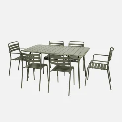 Set mesa de jardín bistró plegable de acero con 2 sillones y 4 sillas, 140cm