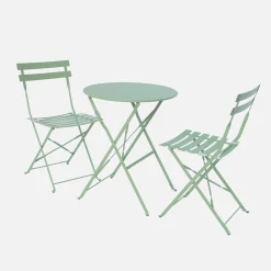 Set mesa de jardín bistró plegable de acero con 2 sillas, ø60cm