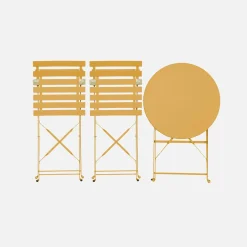 Set mesa de jardín bistró plegable de acero con 2 sillas, ø60cm