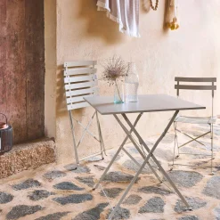Set mesa de jardín bistró plegable de acero con 2 sillas, 70cm