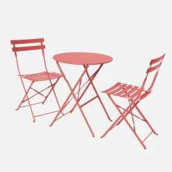 Set mesa de jardín bistró plegable de acero con 2 sillas, ø60cm