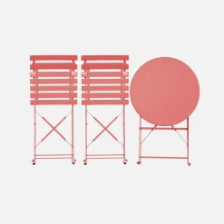 Set mesa de jardín bistró plegable de acero con 2 sillas, ø60cm