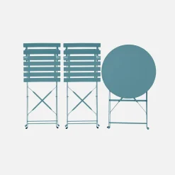 Set mesa de jardín bistró plegable de acero con 2 sillas, ø60cm