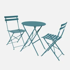 Set mesa de jardín bistró plegable de acero con 2 sillas, ø60cm