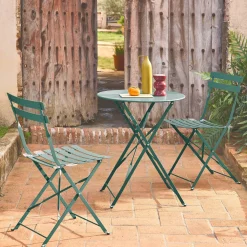 Set mesa de jardín bistró plegable de acero con 2 sillas, ø60cm