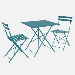 Set mesa de jardín bistró plegable de acero con 2 sillas, 70cm