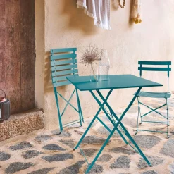 Set mesa de jardín bistró plegable de acero con 2 sillas, 70cm