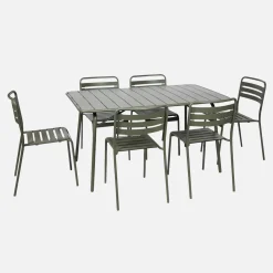 Set mesa de jardín bistró plegable de acero con 6 sillas, 140cm