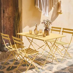 Set mesa de jardín bistró plegable de acero con 4 sillas, 110cm