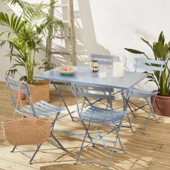 Set mesa de jardín bistró plegable de acero con 4 sillas, 110cm