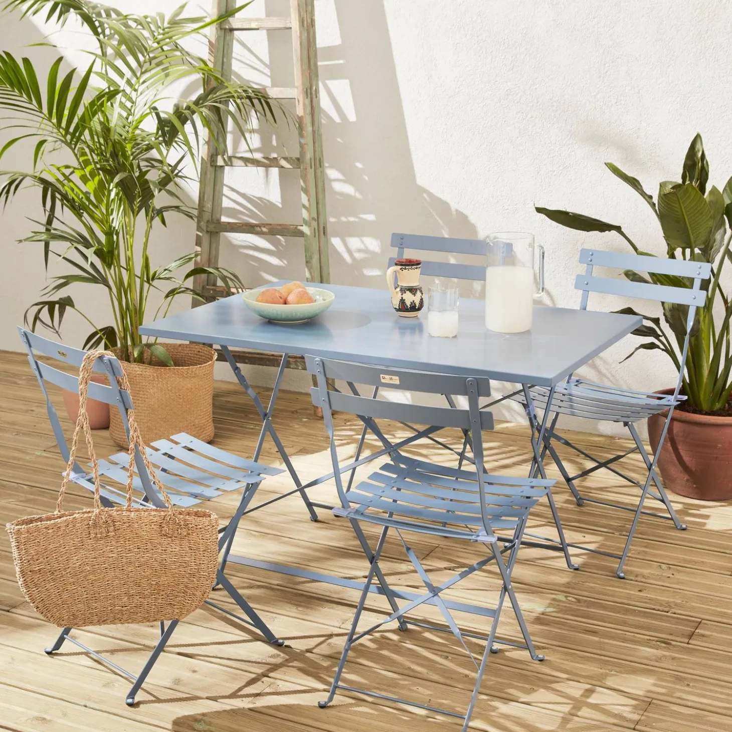 Set mesa de jardín bistró plegable de acero con 4 sillas, 110cm