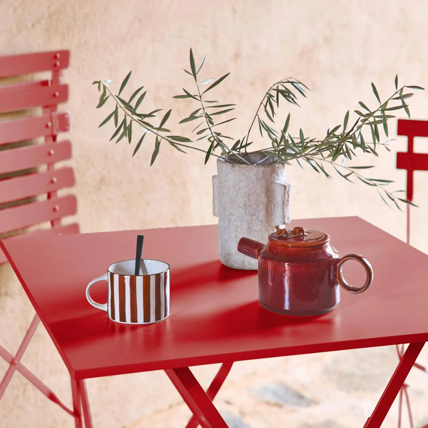 Set mesa de jardín bistró plegable de acero con 2 sillas, 70cm