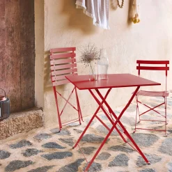 Set mesa de jardín bistró plegable de acero con 2 sillas, 70cm