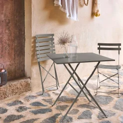 Set mesa de jardín bistró plegable de acero con 2 sillas, 70cm