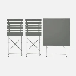 Set mesa de jardín bistró plegable de acero con 2 sillas, 70cm