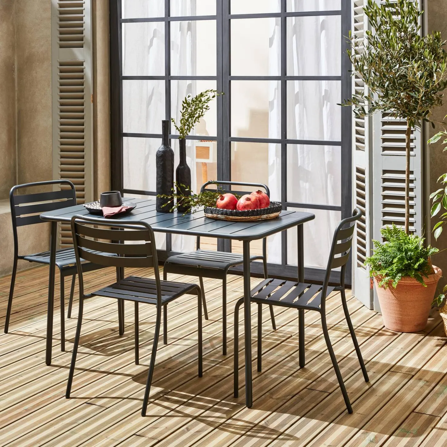 Set mesa de jardín de metal 120cm con 4 sillas