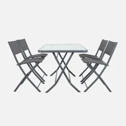 Set mesa de jardín plegable de textileno y acero con 4 sillas