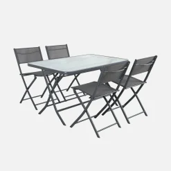 Set mesa de jardín plegable de textileno y acero con 4 sillas