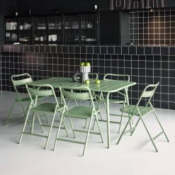Set mesa de jardín plegable de metal con 6 asientos