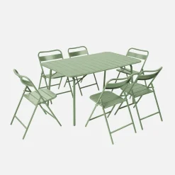 Set mesa de jardín plegable de metal con 6 asientos