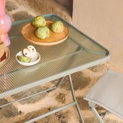 Set mesa de jardín plegable de textileno y acero con 4 sillas