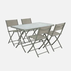 Set mesa de jardín plegable de textileno y acero con 4 sillas