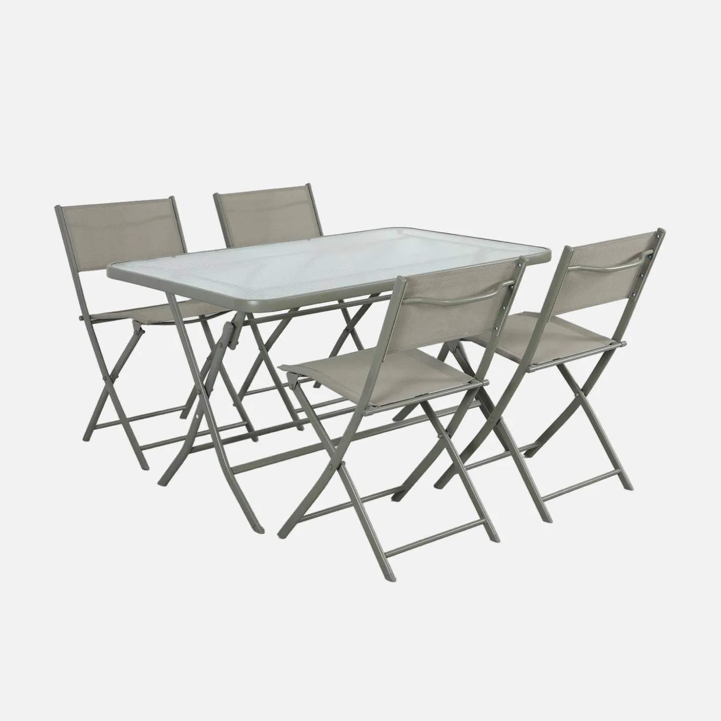 Set mesa de jardín plegable de textileno y acero con 4 sillas