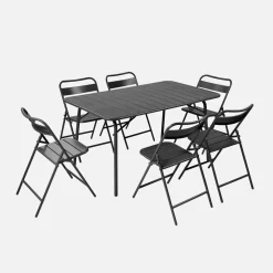 Set mesa de jardín plegable de metal con 6 asientos