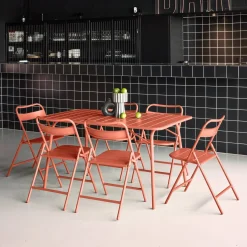 Set mesa de jardín plegable de metal con 6 asientos